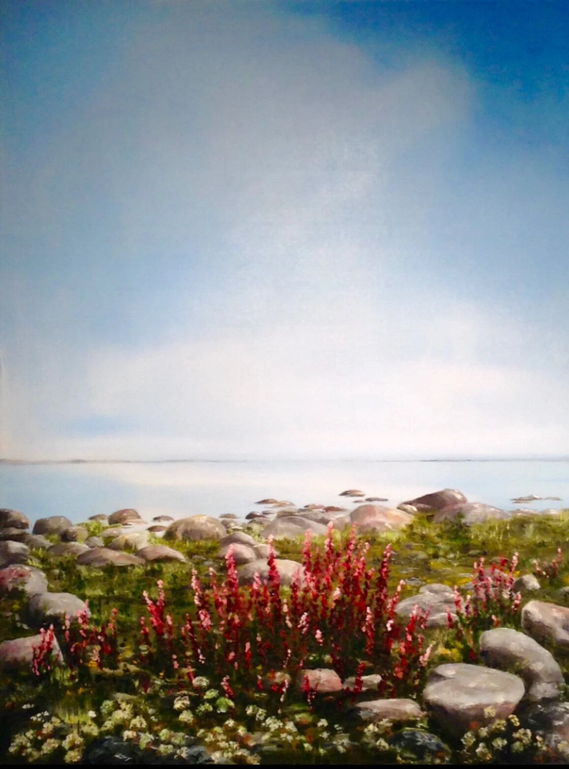 Oljemålning Stenig strand av Helen Boreson Holmberg