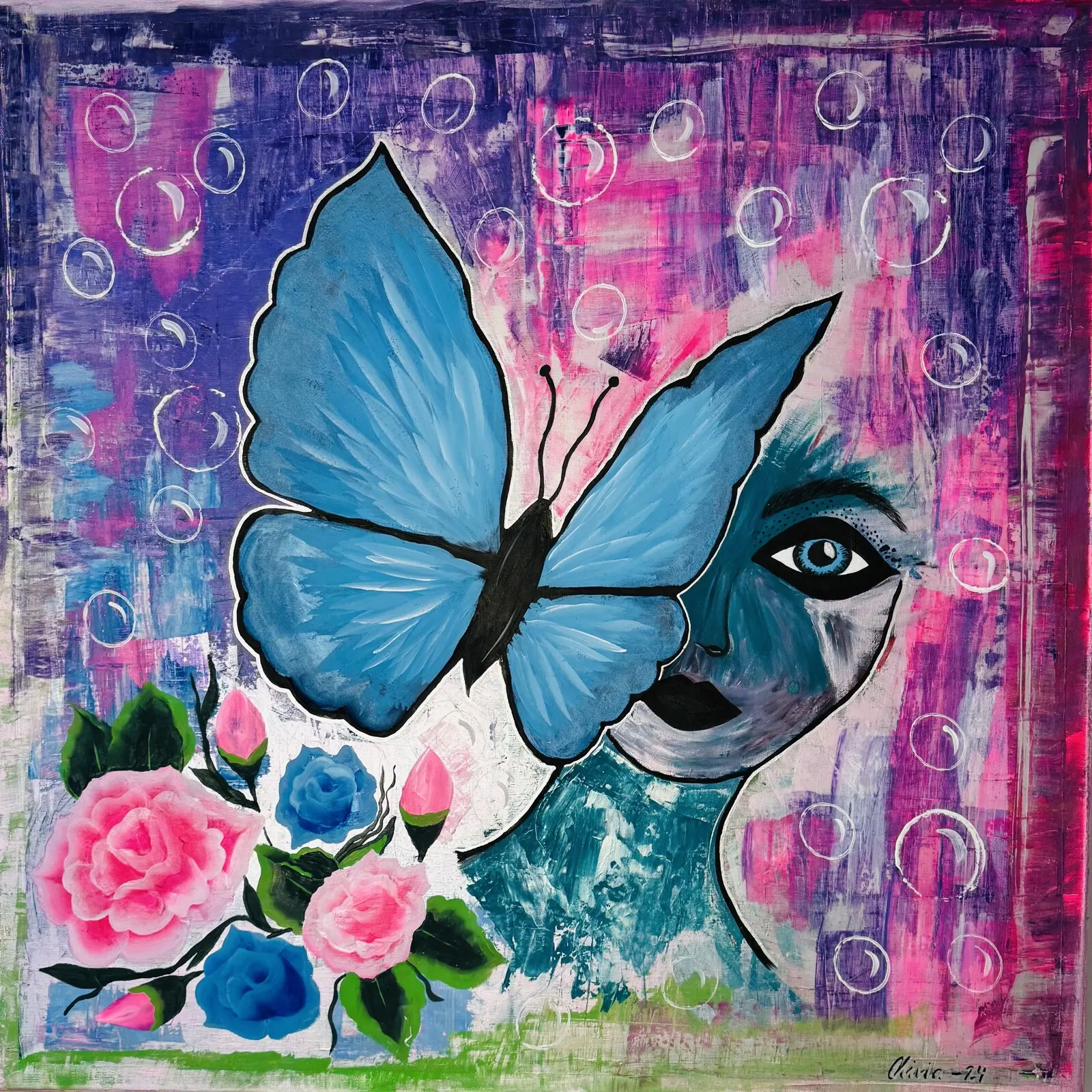 Akrylmålning Room of butterflies av Olivia Babecic