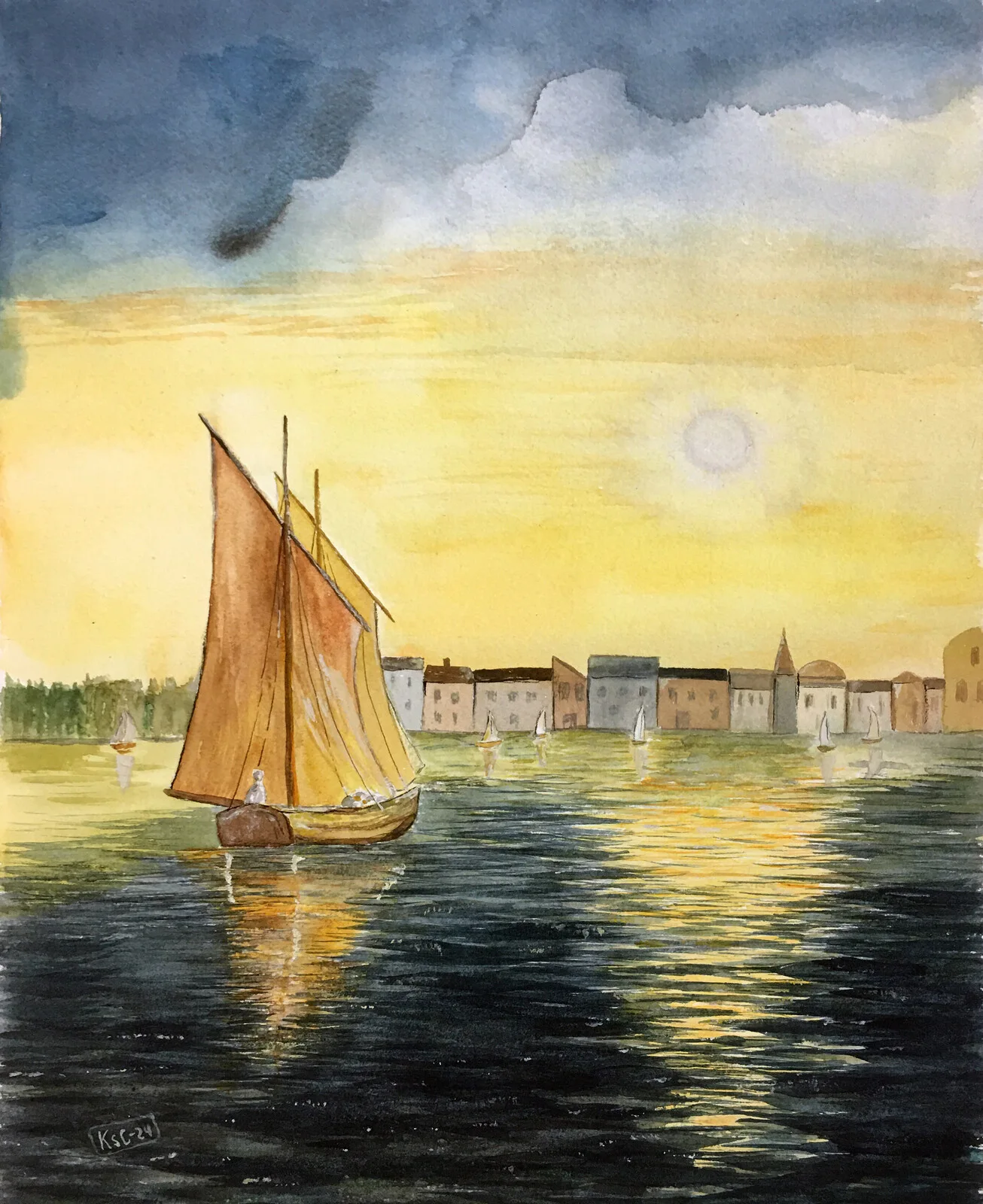 Akvarell Hamn av Katarina Schoerner Carr