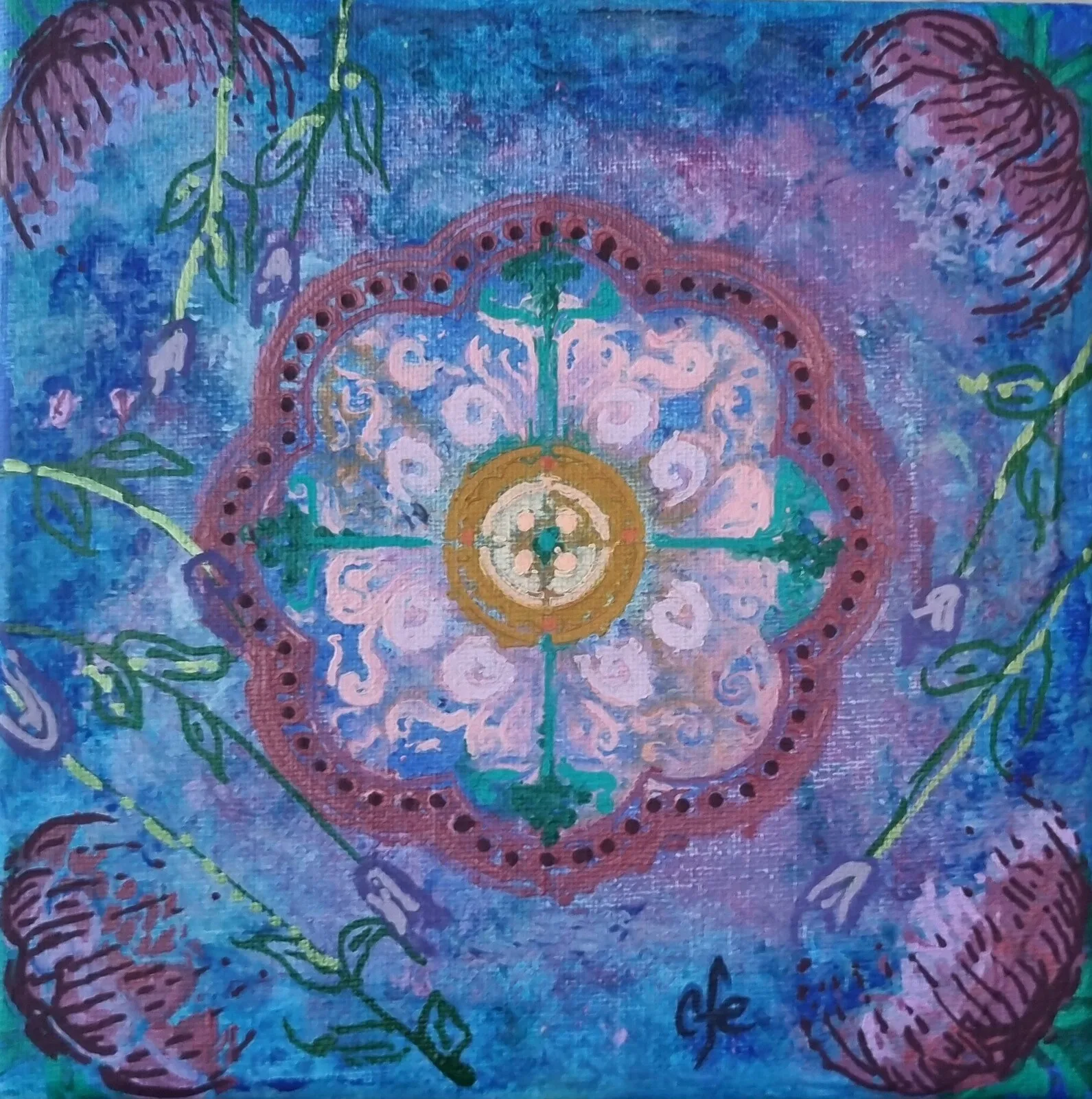 Akrylmålning Mandala-blomma av Christine Foss Eriksson