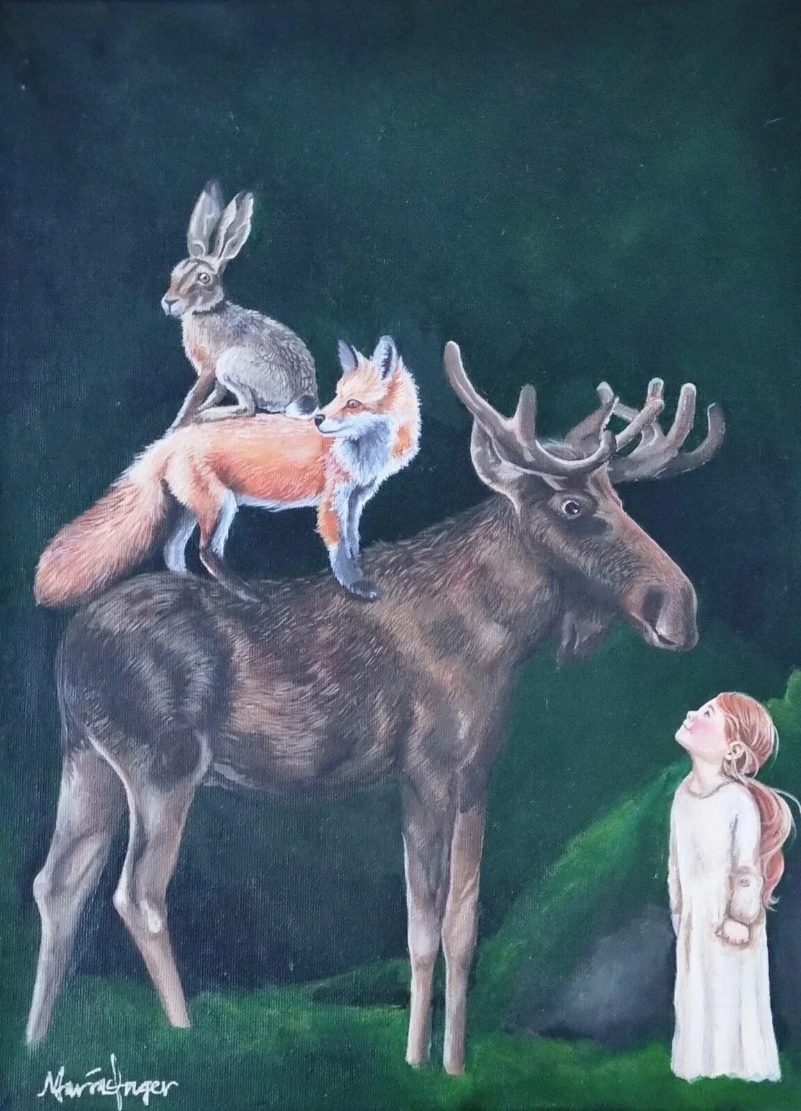 Akrylmålning Skogsmusikanter av Maria L