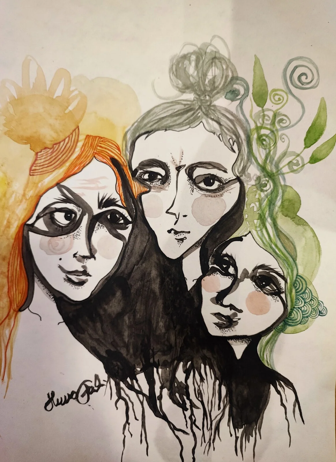 Akvarell Vässad trio av Theres Falldahl