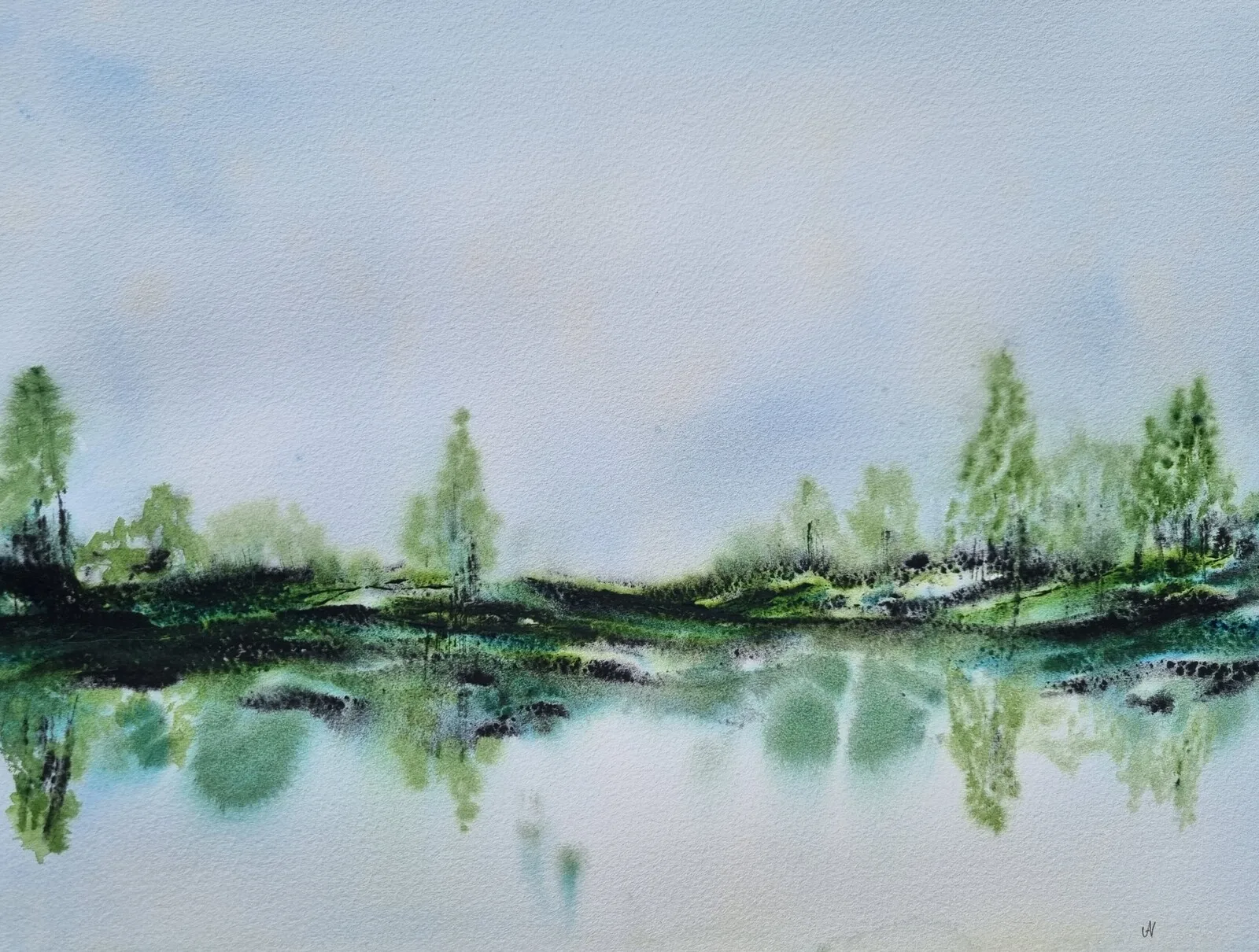 Akvarell Silent reflection av Anette Vester