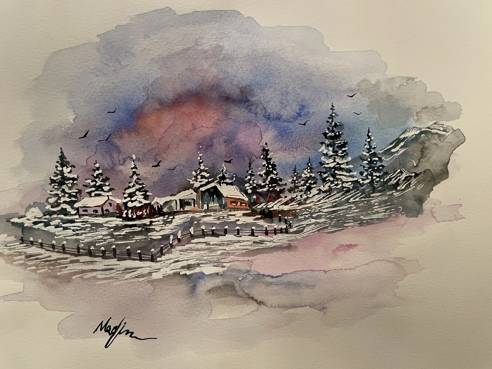 Akvarell Vinter av Nadim Najimi