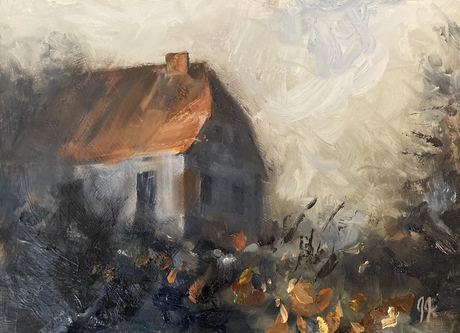 Oljemålning Old house av Joe Jersak