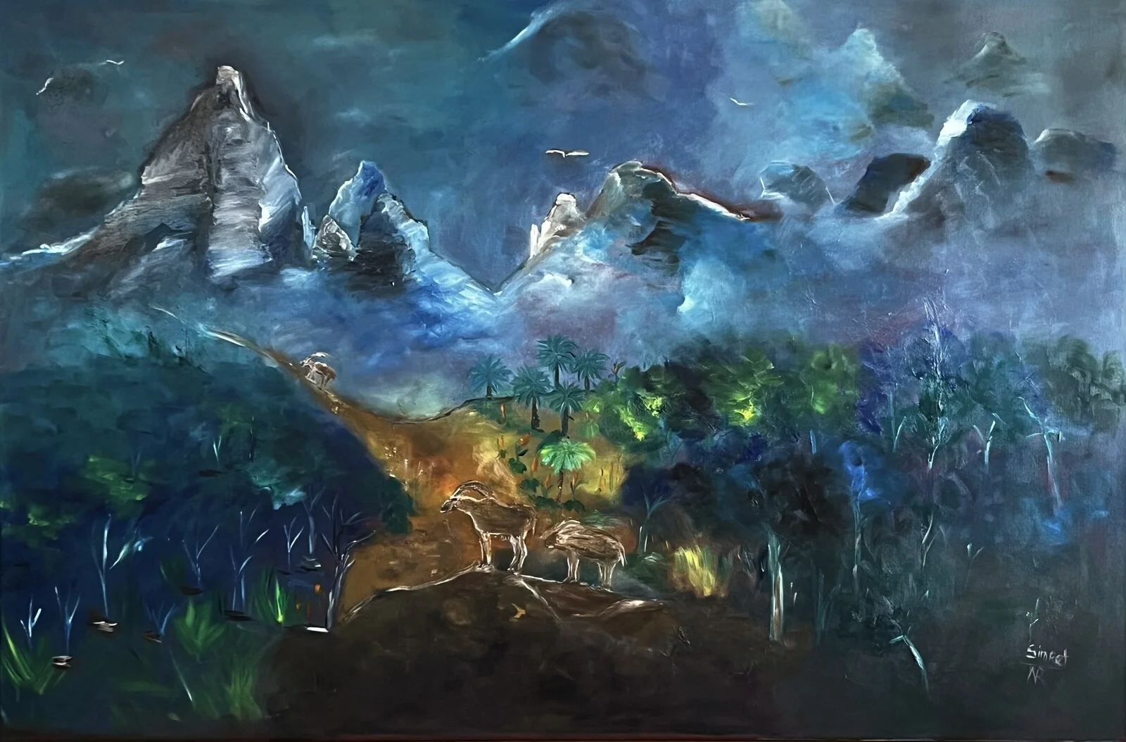 Oljemålning Siemen Mountain av Simret Nebrin Rylander