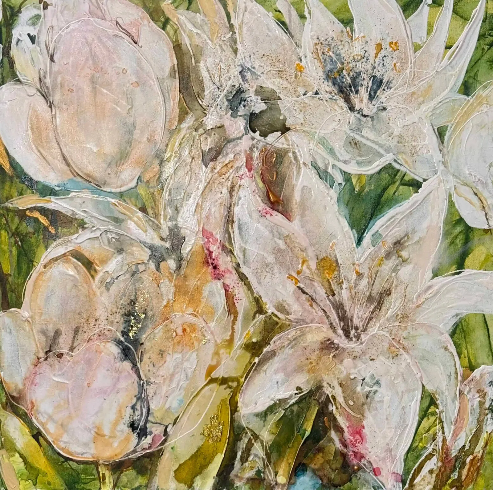 Vit blommande konst – Tavla i ljusa färger av Susanne Arvidsson