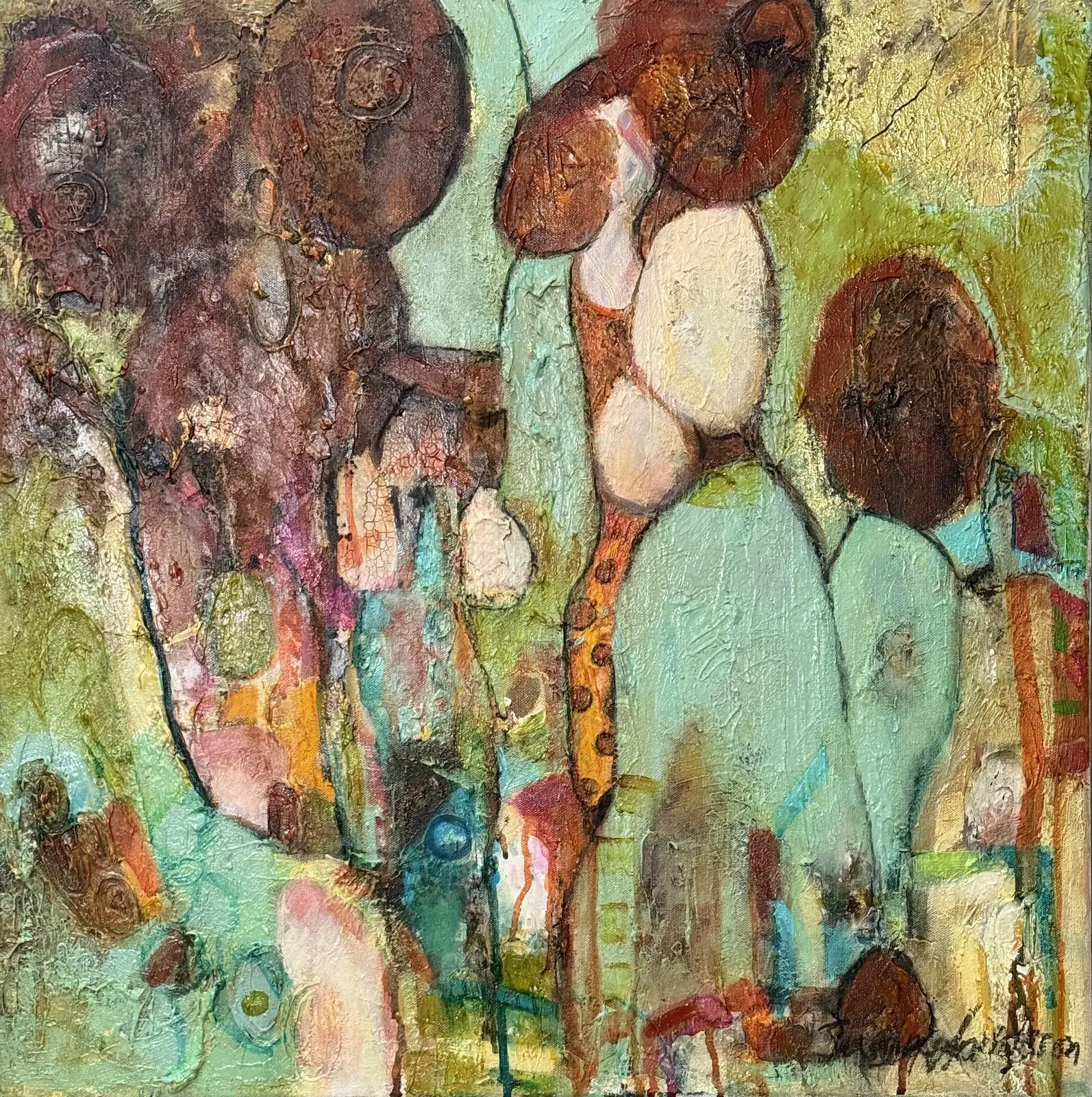 Abstrakt retroinspirerad tavla – Titel – Skiftningar i Tidlöshet av Susanne Arvidsson