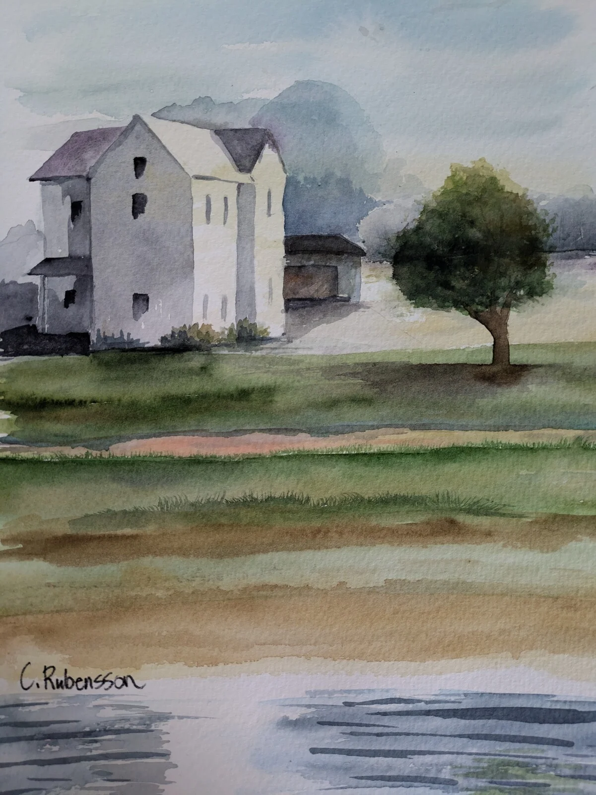 Akvarell Huset av Carina Rubensson