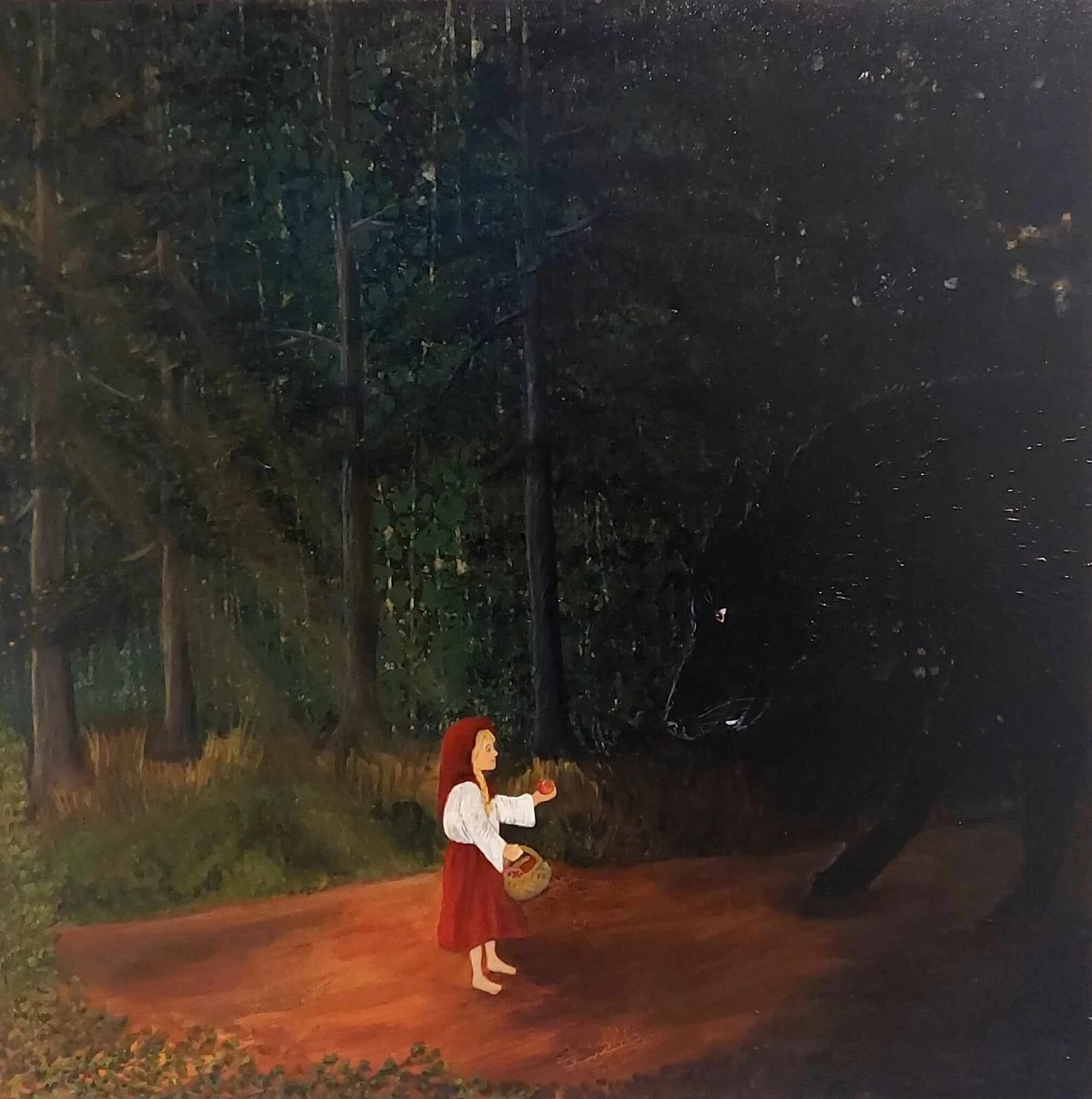 Akrylmålning Rödluvan av Mattes Monica Hermansson