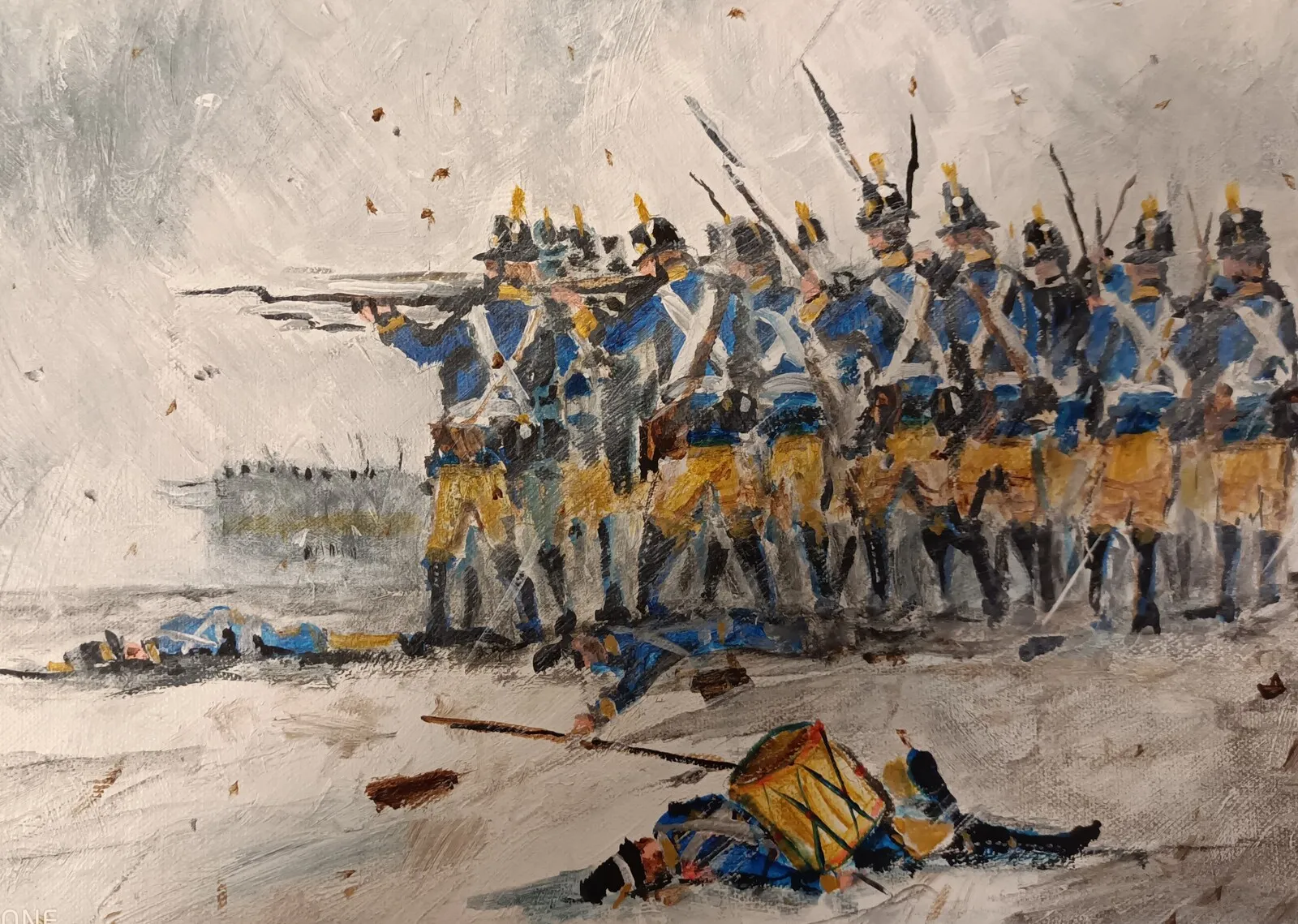 Akrylmålning Finska kriget 1808-1809 av Karolinermålaren Malmgren