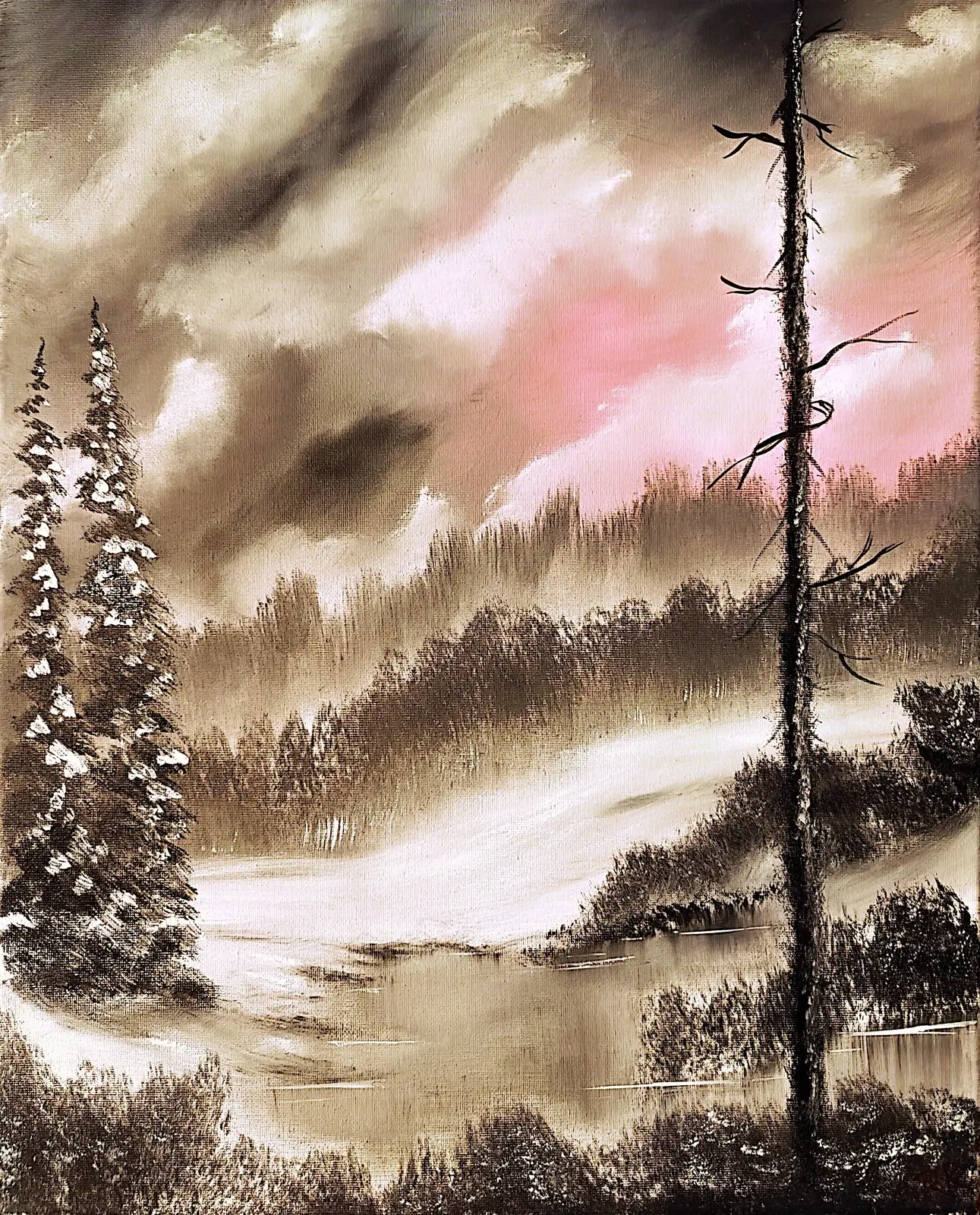 Oljemålning Rosa vinter #1 av Robin Kauppinen