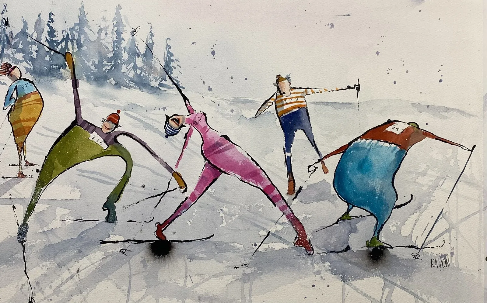 Akvarell Skidkul av Katarina Sakrisson