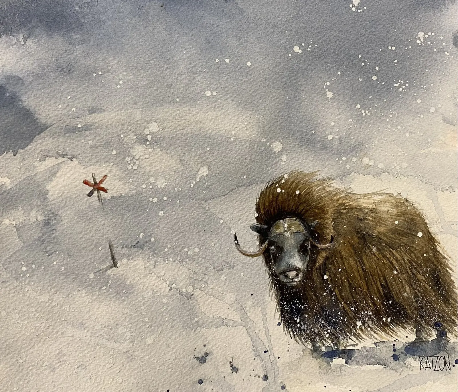 Akvarell Snålblåst av Katarina Sakrisson