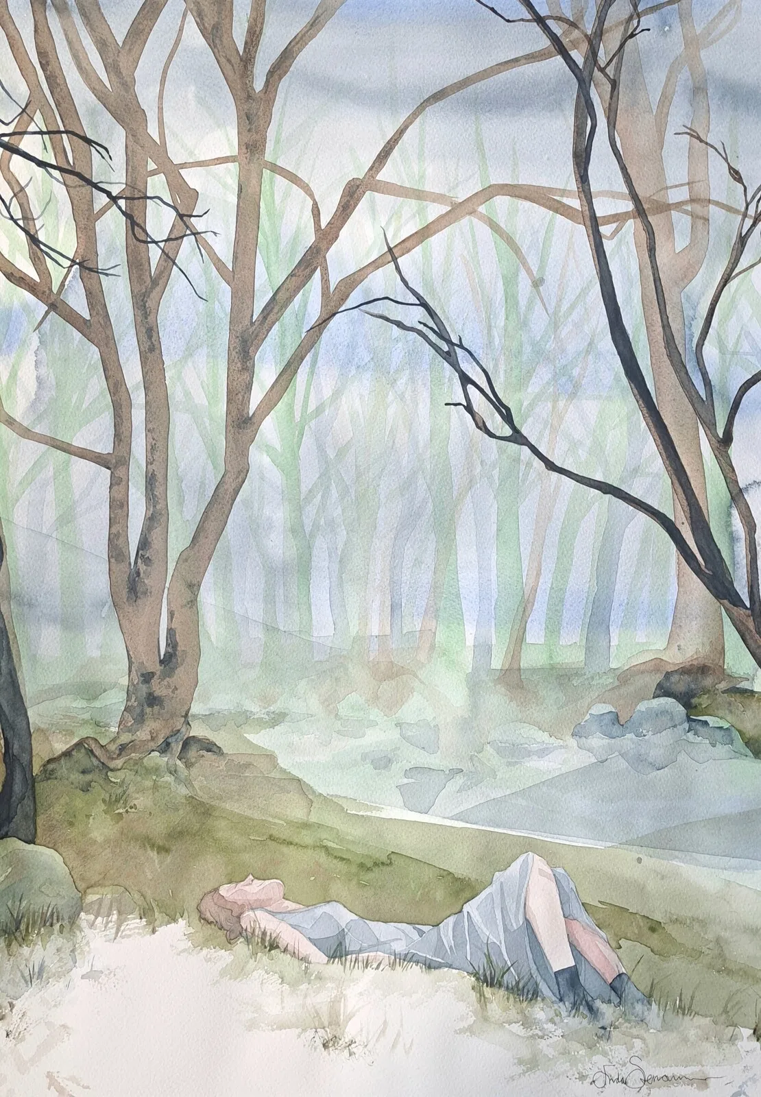 Akvarell When I am among the trees av Frida Stensmar