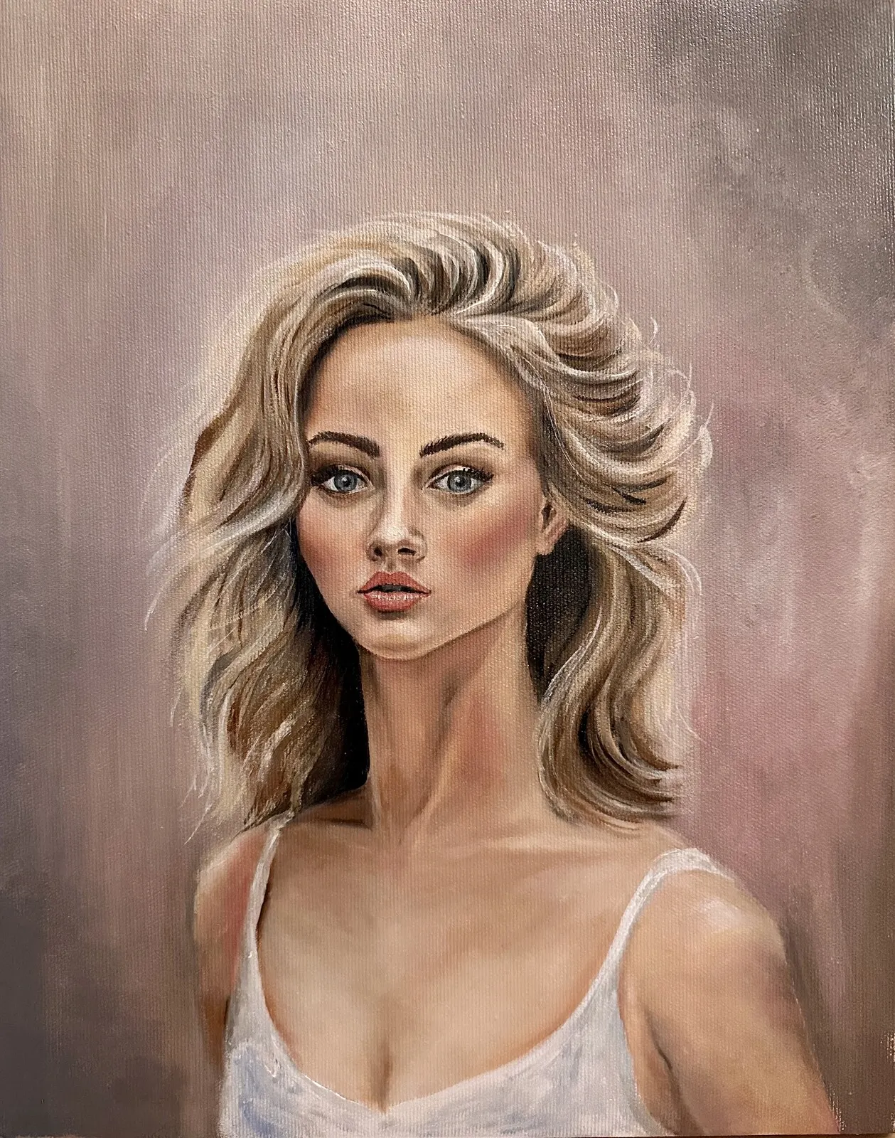 Oljemålning I don’t do small talk av Madelene Löfholm