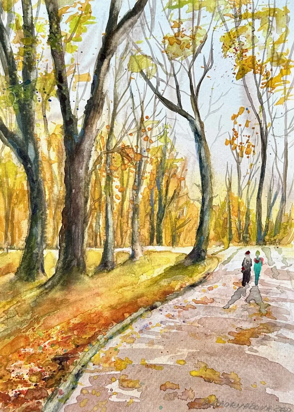 Akvarell Promenera i stadsparken av Olga Kharyakova