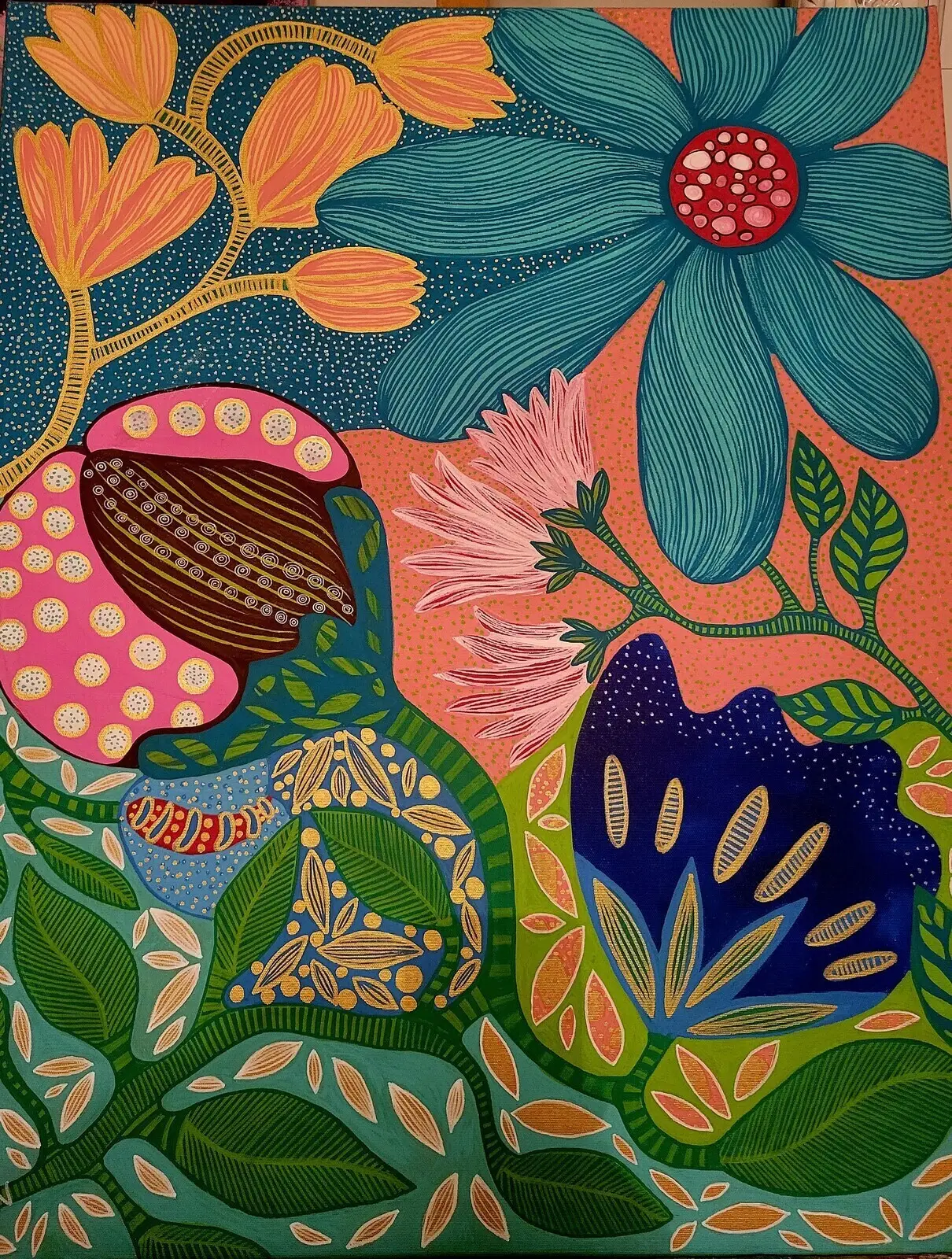 Akvarell Turkos blomma av Ingela Juhlin