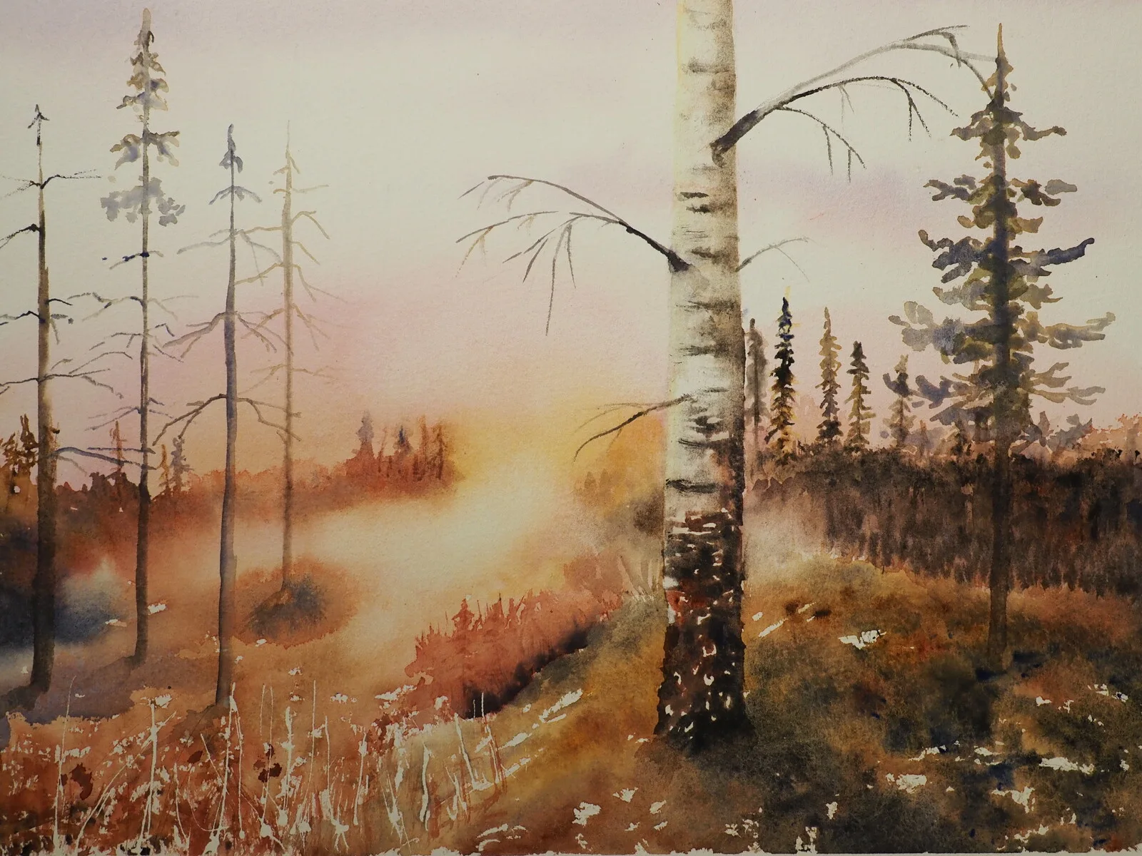 Akvarell Höst i Funäs III av Eva Norström