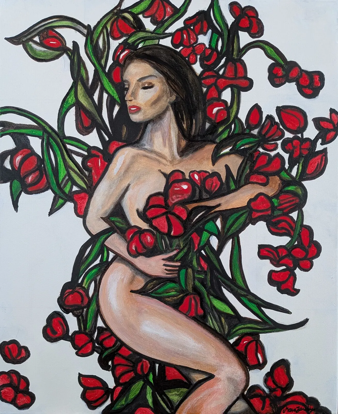 Akrylmålning In a bed of roses. av Maria Joneby