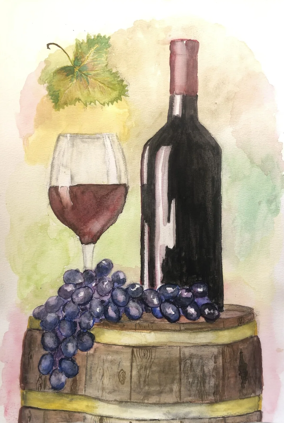 Akvarell Ett glas vin av Anna Särnå