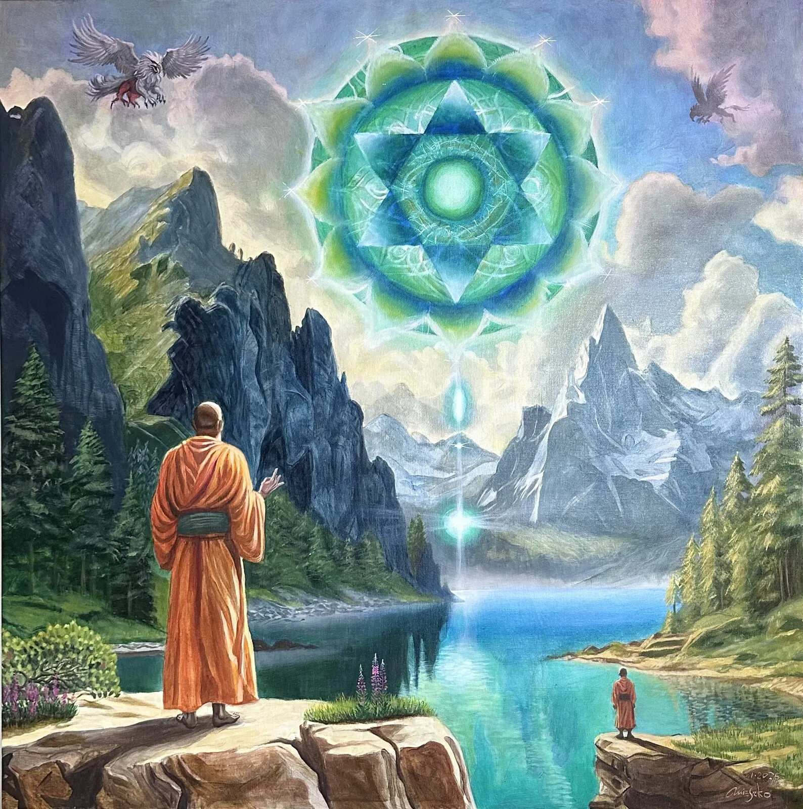 Oljemålning Heart Chakra av Mieszko Tyszkiewicz