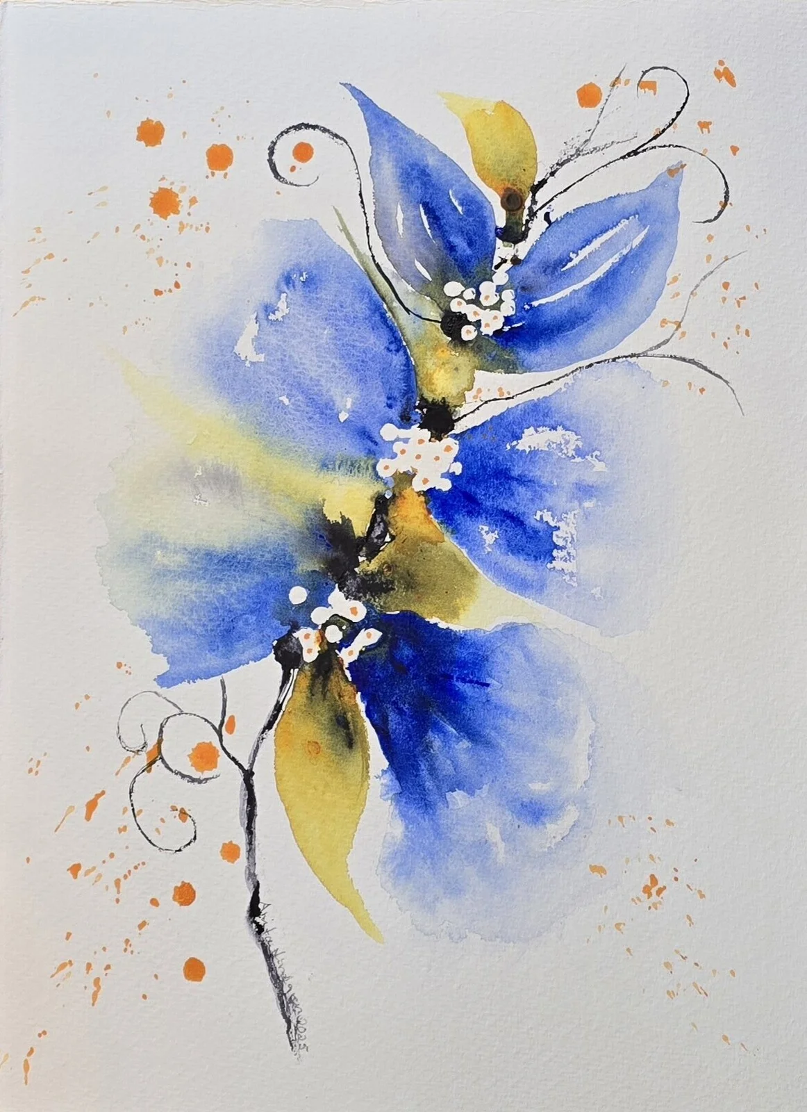 Akvarell Blå blommor av Anita Lindgren