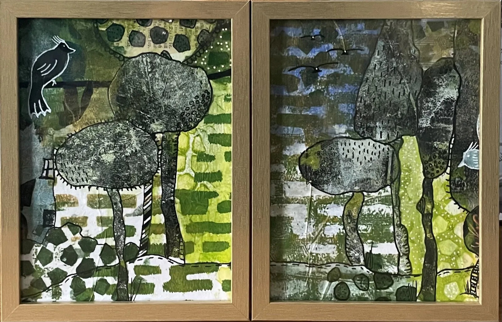 Diptyk träd collage av Malin Johnsson