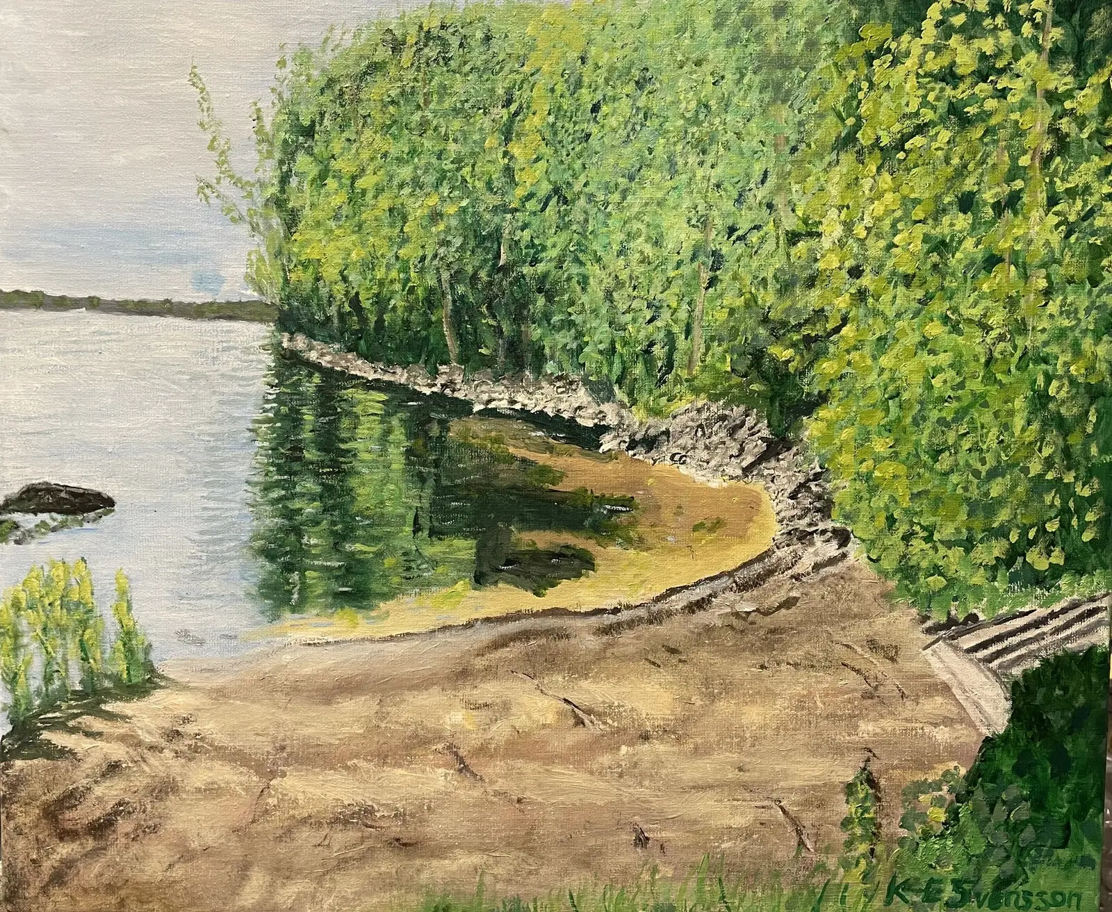 Oljemålning Badvik utmed kyrkostigen av Karl-Erik Svensson