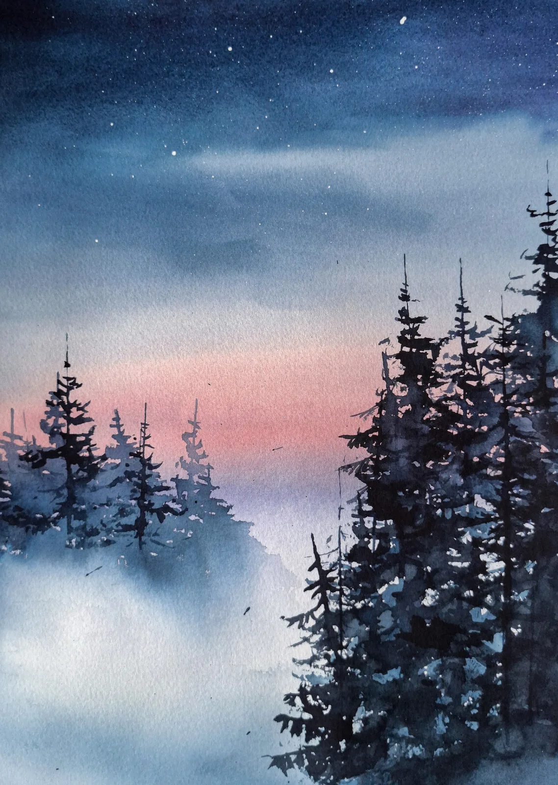Akvarell Kall natt av Fredrik Sonnö