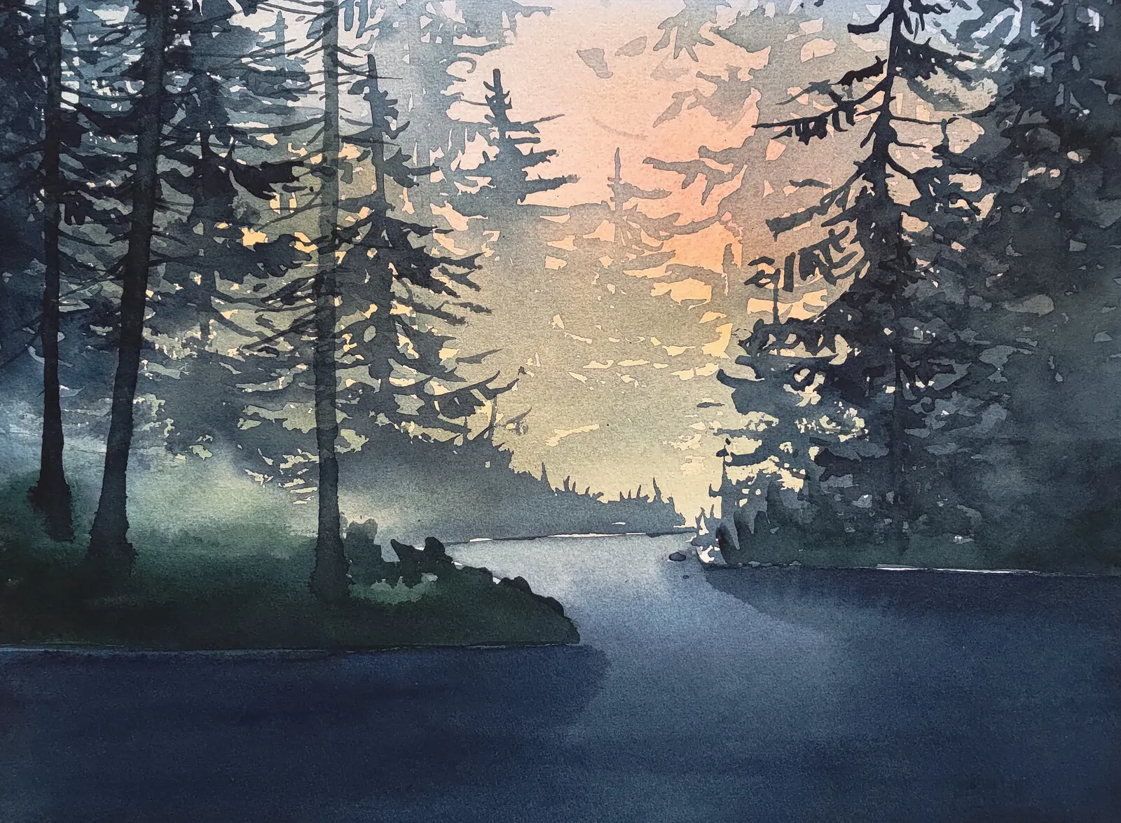 Akvarell Mytisk plats av Fredrik Sonnö