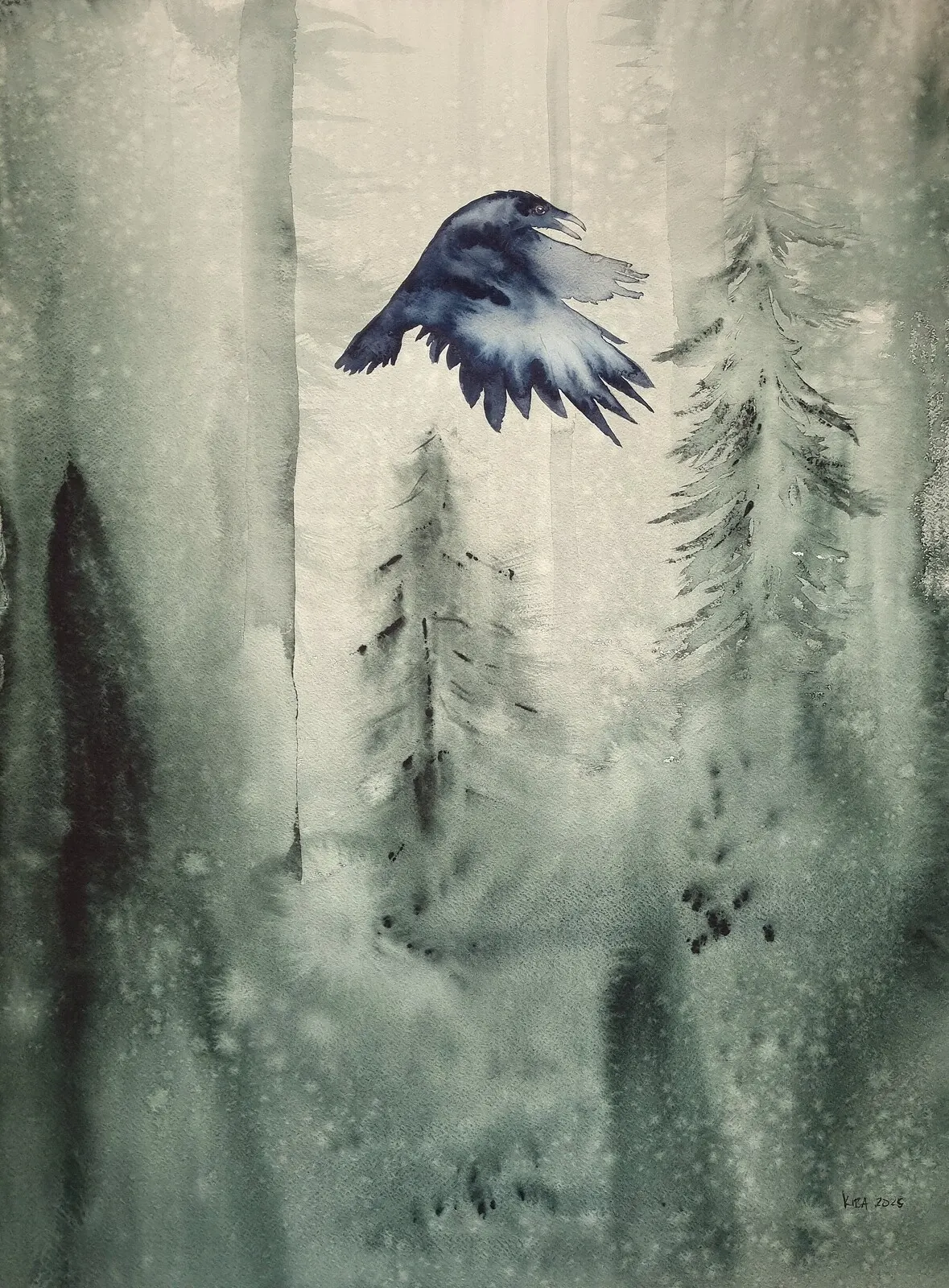 Akvarell Skogskorpen av Kiba Gustafsson