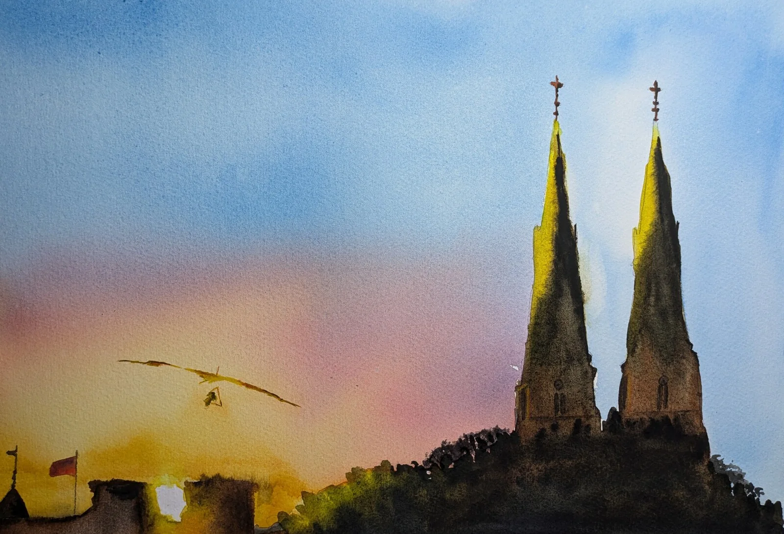 Akvarell Domkyrkan, Uppsala av Fritjof Karlsson