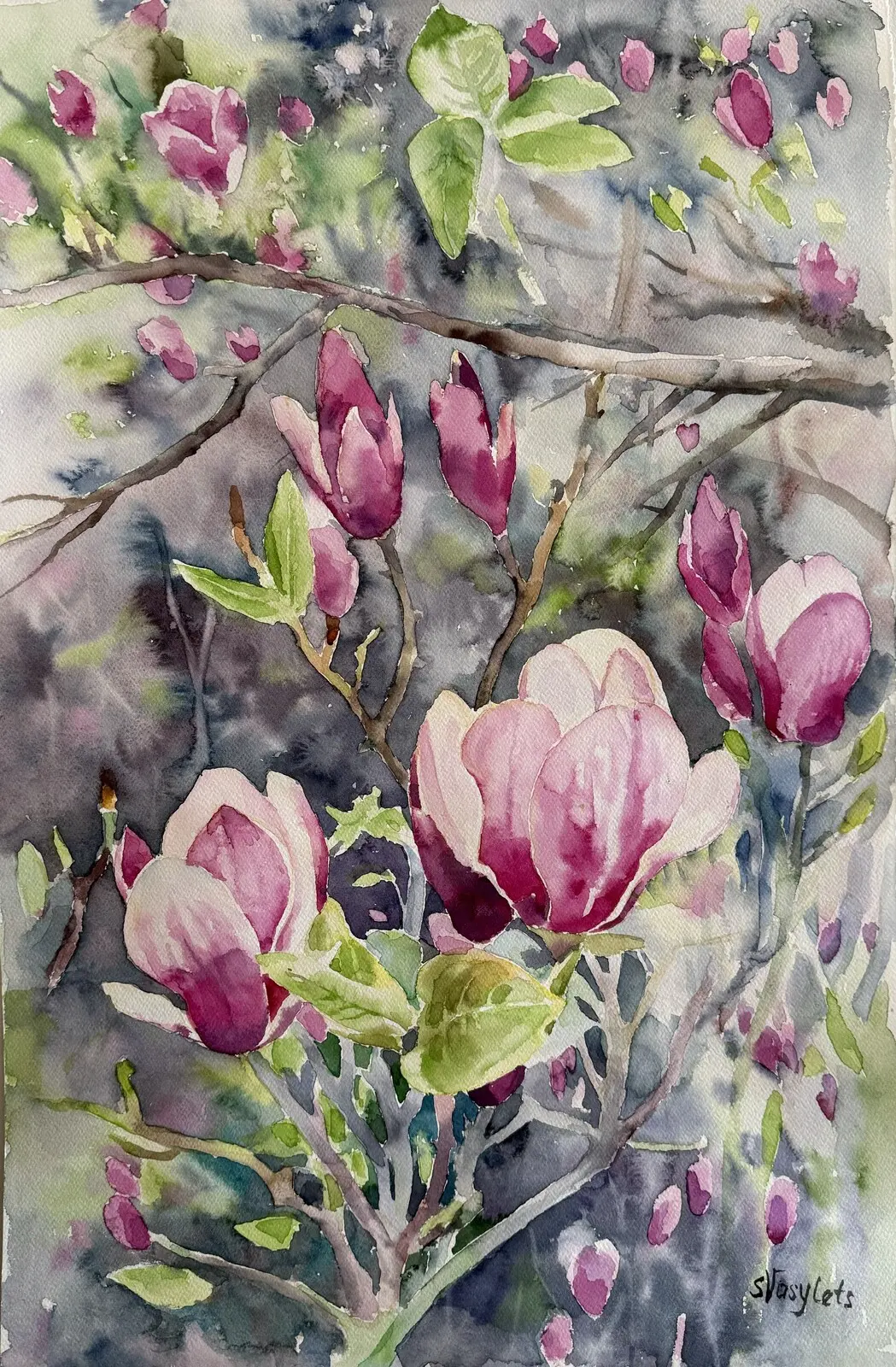 Akvarell Magnolia av Svitlana Vasylets