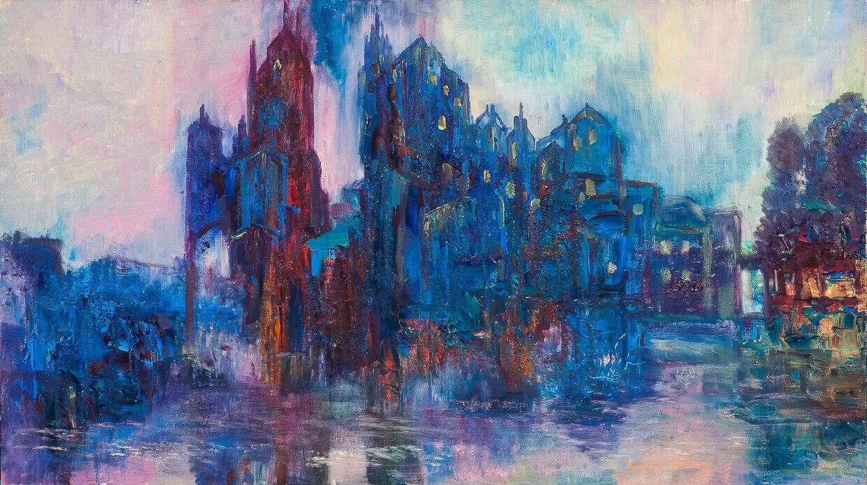 Oljemålning Fantasy city av Yulia Lyasko