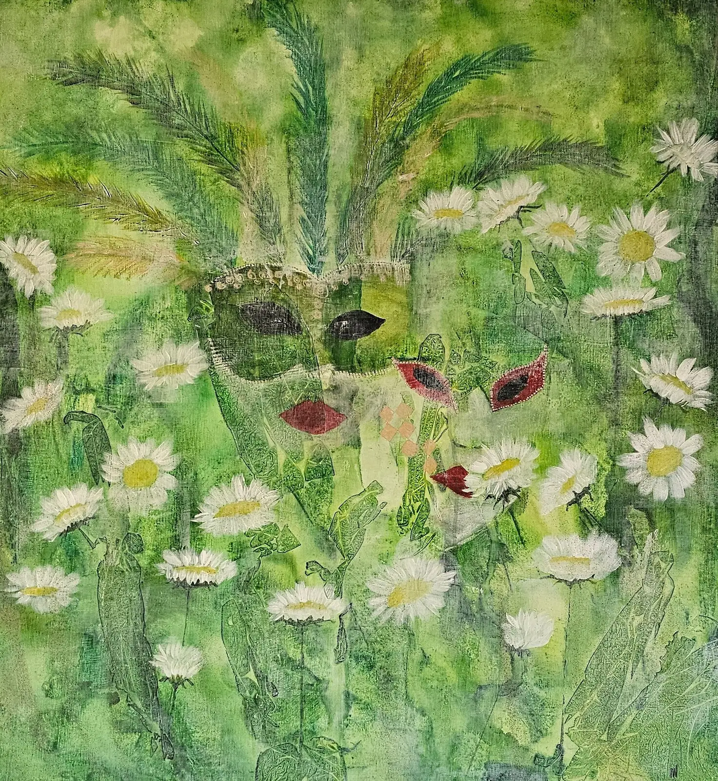 Akrylmålning Sommaräng med vita blommor av Inger Wallenius