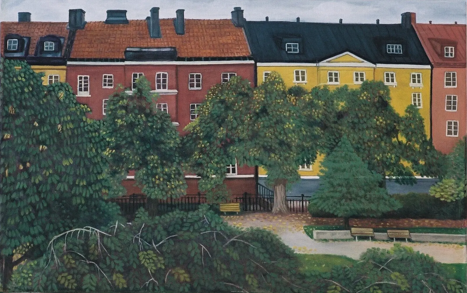 Oljemålning Husfasad, höst av Johan Wanglert