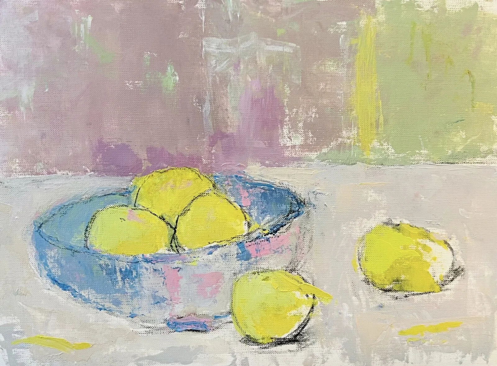 Akrylmålning Yellow tangerines av Lena Larsson