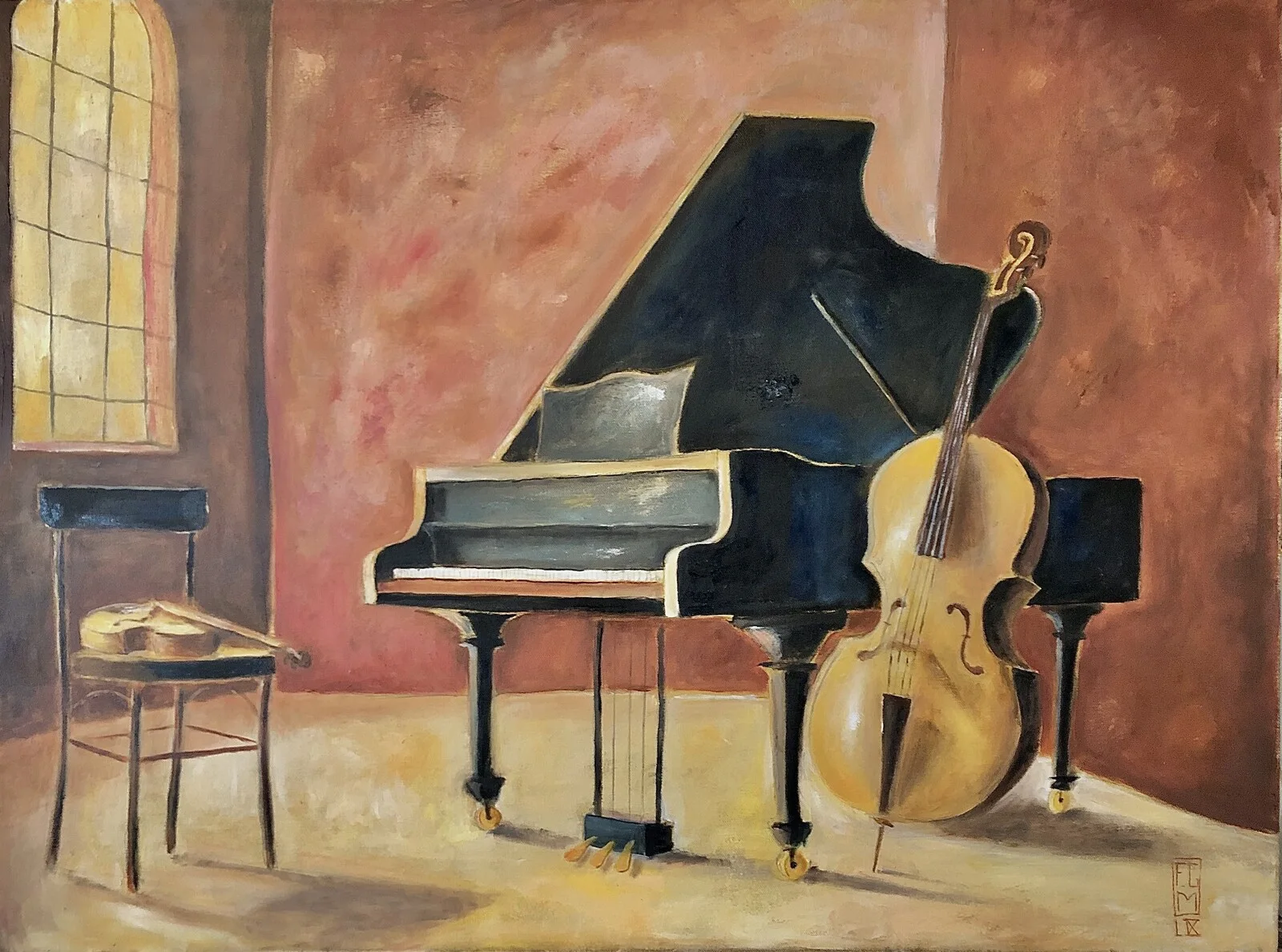 Oljemålning Trio av Franck Gilles Miciol