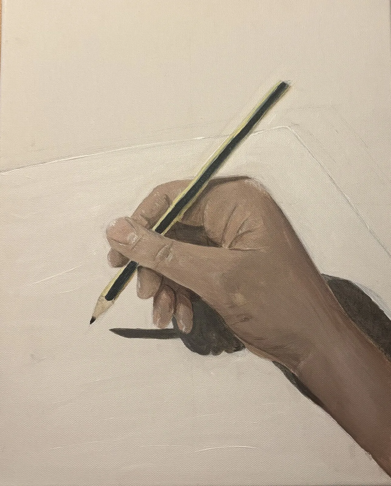Akrylmålning Working hand av Emma B. Efverlund