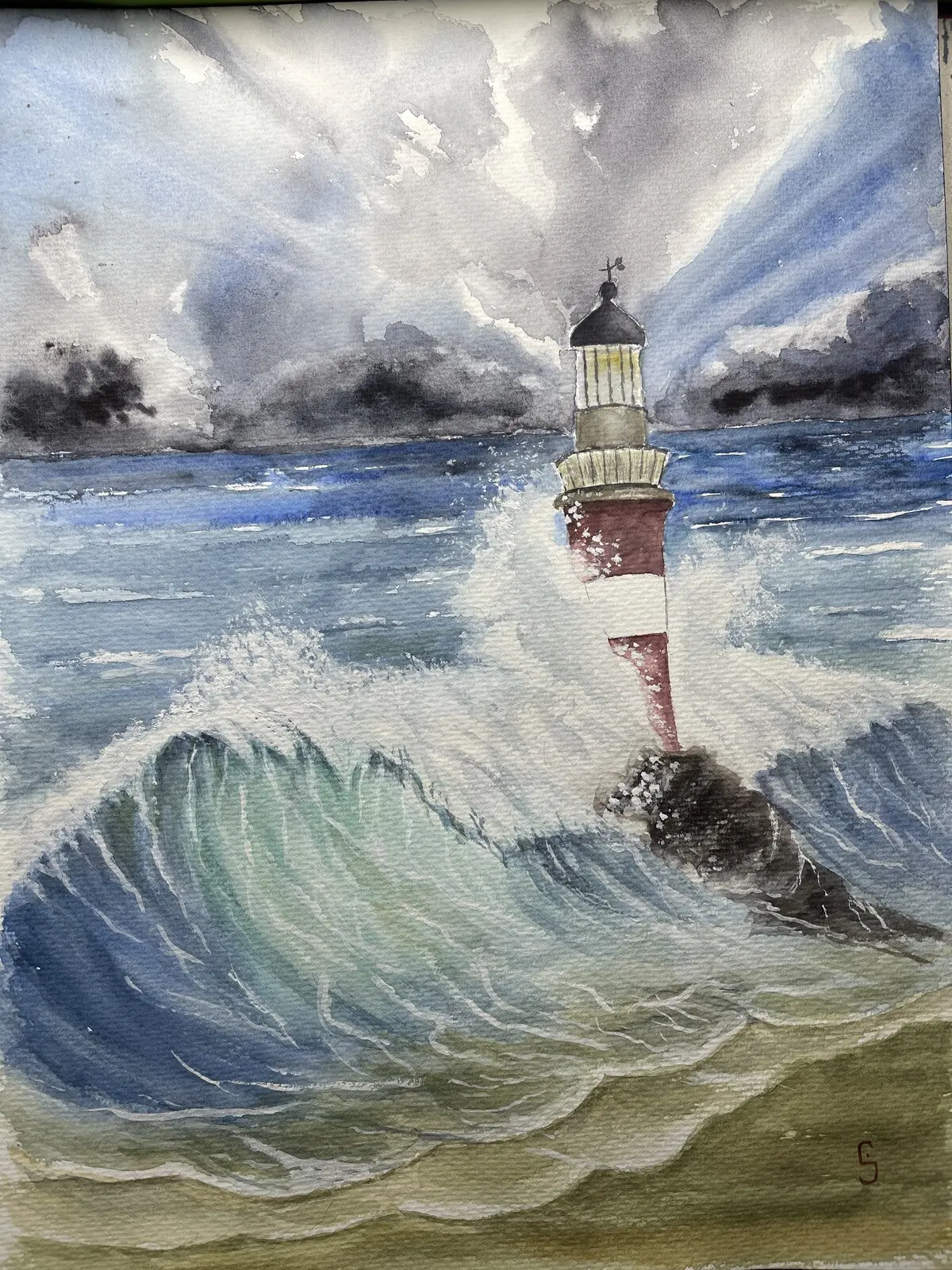 Akvarell Vågen av Liliane Jonson