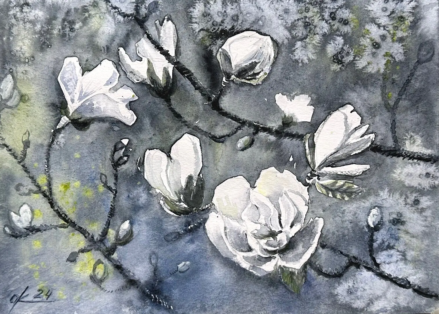 Akvarell Magnolia ömhet av Olga Kharyakova