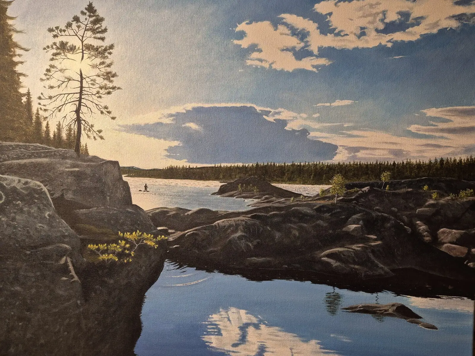 Akrylmålning Fiske i piteälven av Magnus Berg