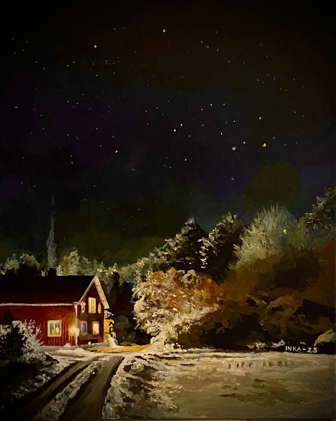 Akrylmålning Huset nästgård av Inka Lindgren