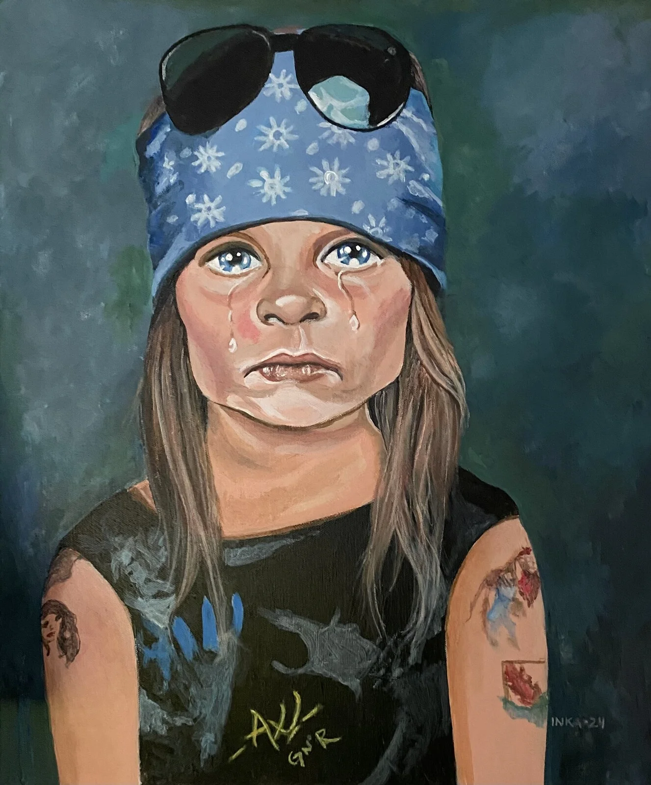 Akrylmålning ’Gråtande barn’ - VIP, Axl Rose av Inka Lindgren