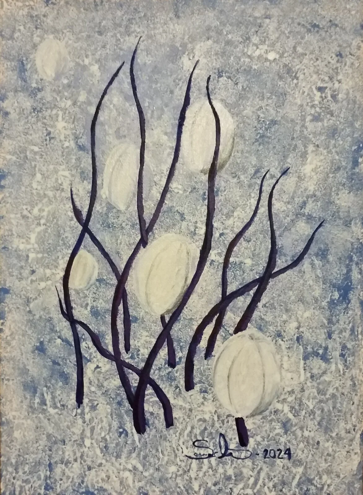 Akrylmålning Ufovallmo av Susanna Morath