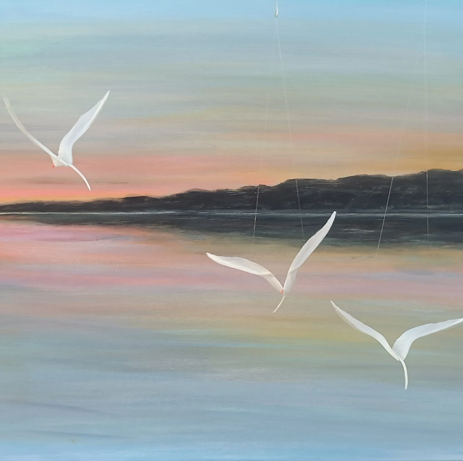 Akrylmålning Stillhet med torskbensfåglar av Ritva Tillberg