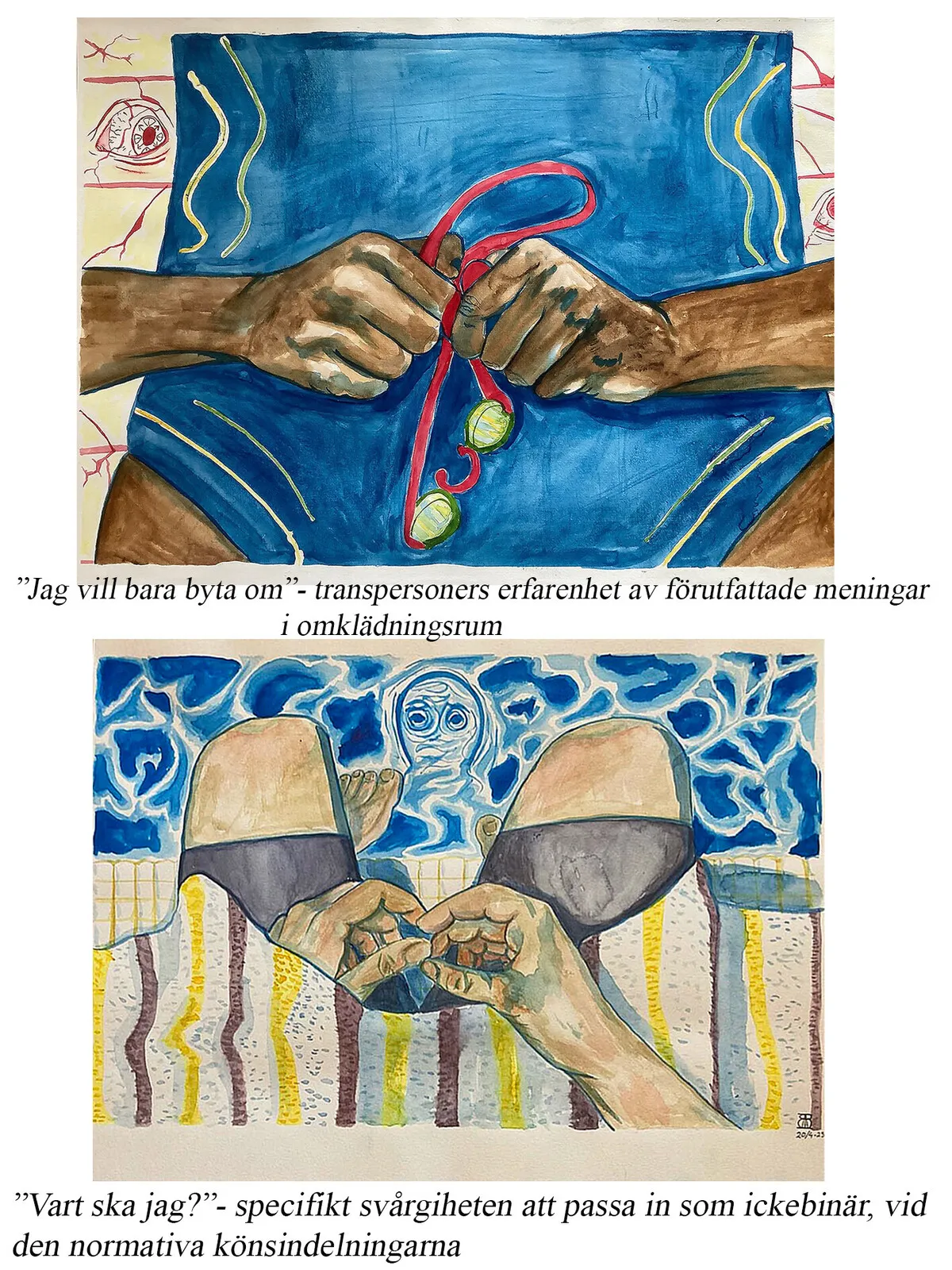 Akvarell 2 av 3 verk till west pride hbtqia+ och sport av Ebba Wiesner