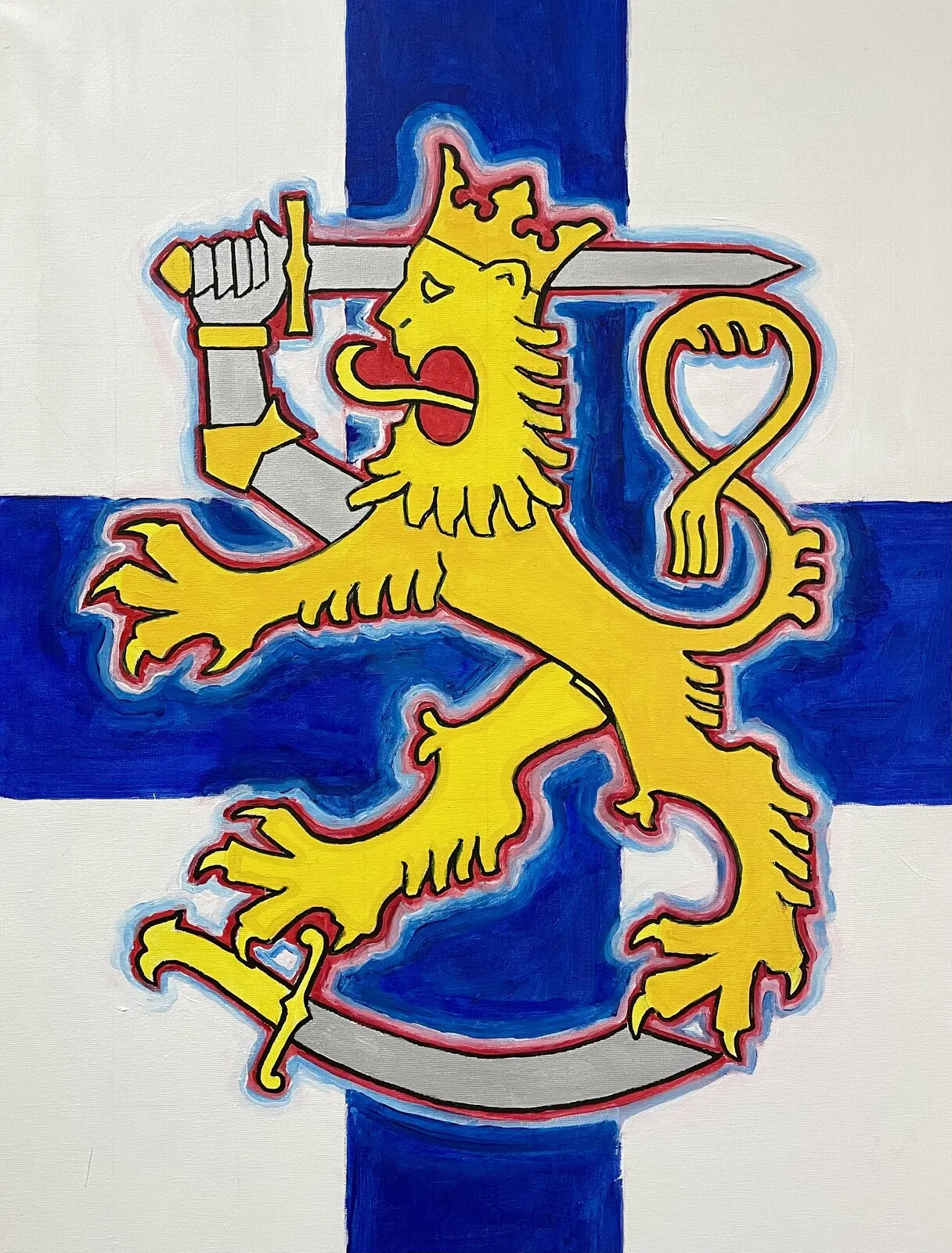 Akrylmålning Finska lejon av Kim Palonto