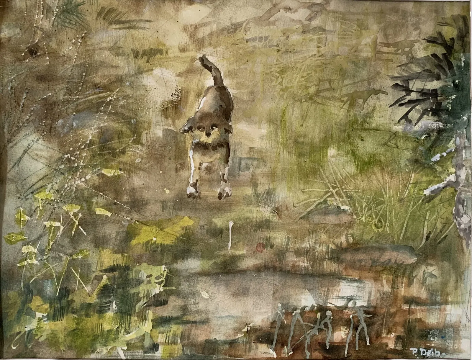 Akvarell Lös hund av Per Delborg